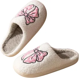 Verdusa Women's Bow Fuzzy Bedroom Slippers Warm Indoor Home Slipper Shoes
