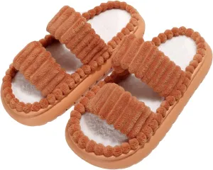 Verdusa Women's Double Strap Fuzzy Bedroom Slippers Cozy Memory Foam House Slide