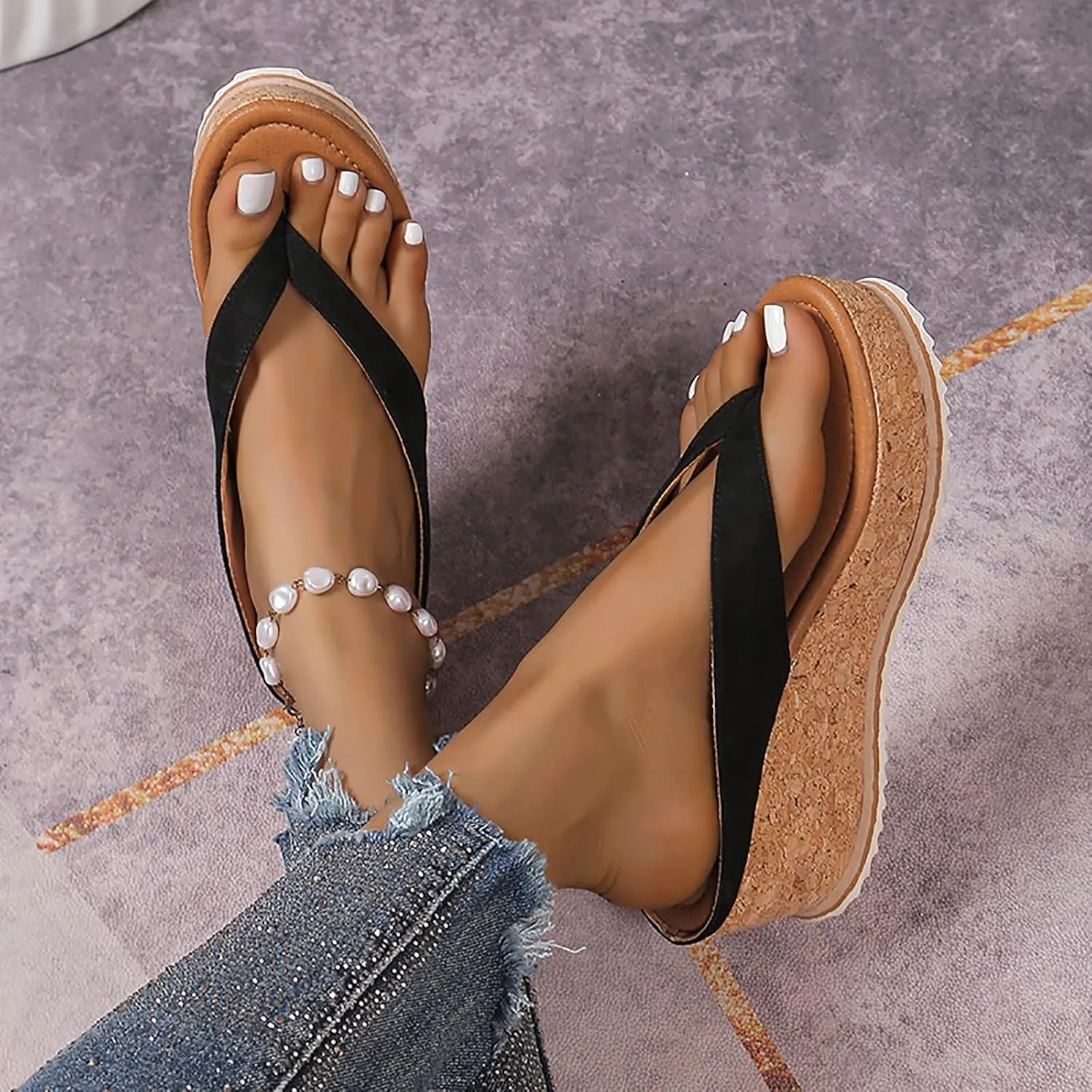 Wedge Sandals for Women 2024 Comfortable Platform Thong Flip Flops Casual Summer Dress Sandals Slip On Beach Slippers