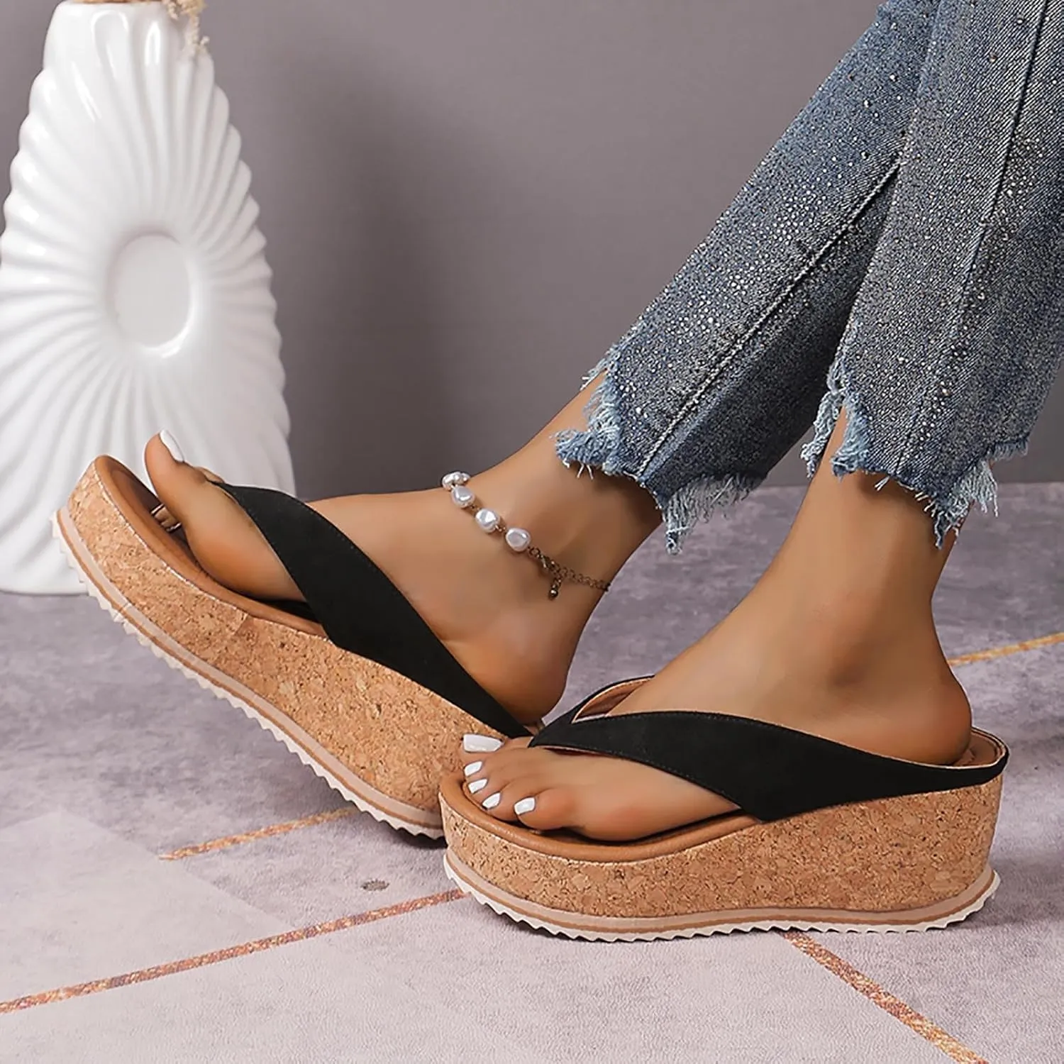 Wedge Sandals for Women 2024 Comfortable Platform Thong Flip Flops Casual Summer Dress Sandals Slip On Beach Slippers