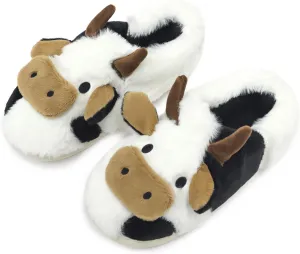 Women Cute Animal Cow Slippers - Cartoon Indoor Outdoor Man Cotton House Fuzzy Comfortable Slides