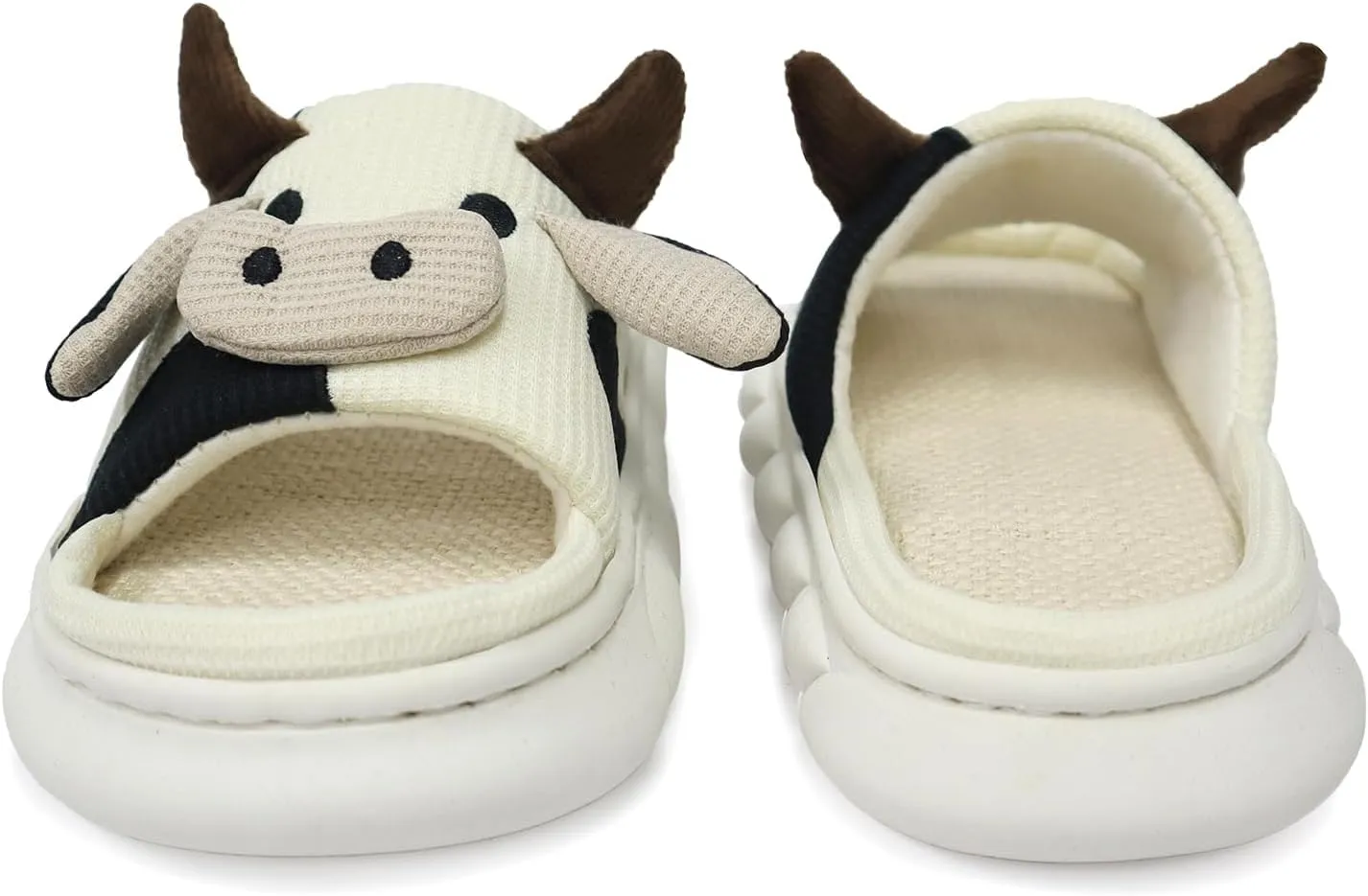 Women Cute Animal Cow Slippers - Cartoon Indoor Outdoor Man Cotton House Fuzzy Comfortable Slides