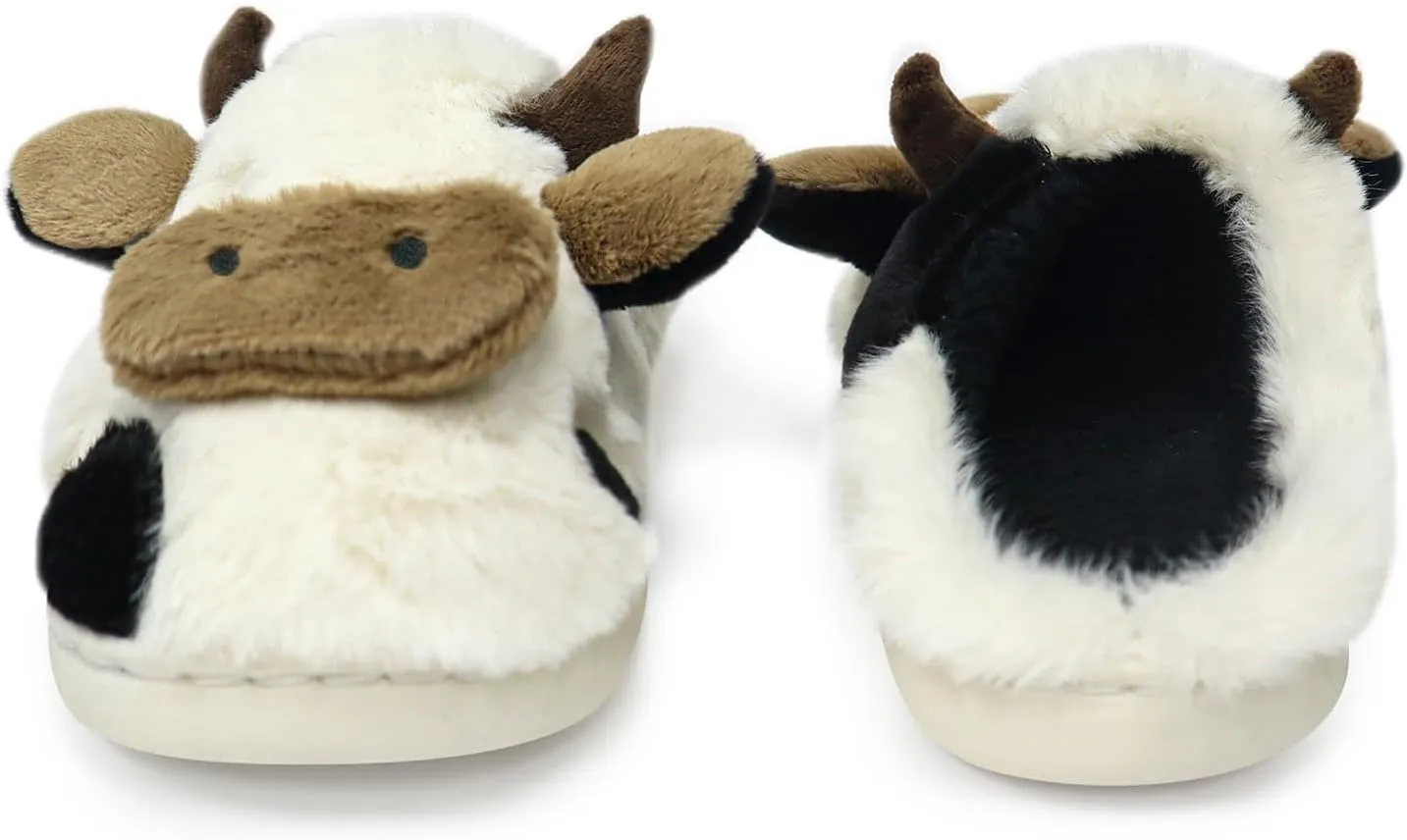 Women Cute Animal Cow Slippers - Cartoon Indoor Outdoor Man Cotton House Fuzzy Comfortable Slides