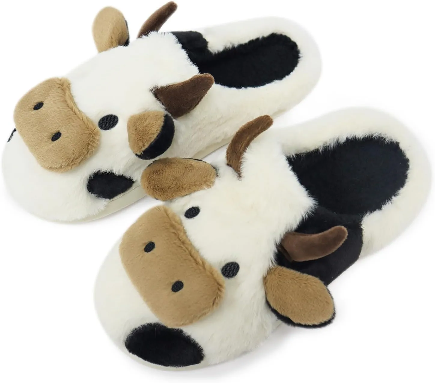 Women Cute Animal Cow Slippers - Cartoon Indoor Outdoor Man Cotton House Fuzzy Comfortable Slides