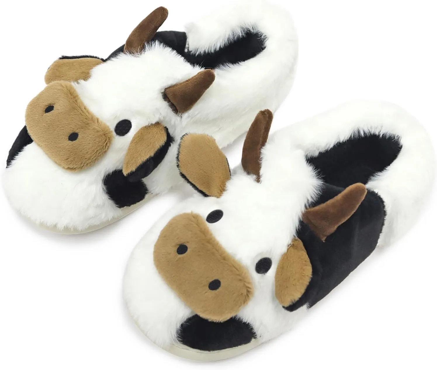 Women Cute Animal Cow Slippers - Cartoon Indoor Outdoor Man Cotton House Fuzzy Comfortable Slides