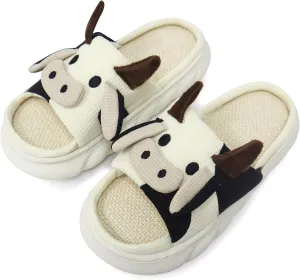 Women Cute Animal Cow Slippers - Cartoon Indoor Outdoor Man Cotton House Fuzzy Comfortable Slides