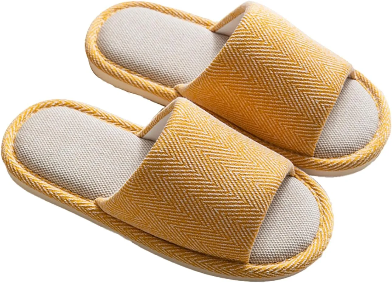 Women House Slippers Mens Bedroom Indoor ShoesLinen Fabric Slippers Soft Non-Slip Shoes Open-Toe Home Shoes