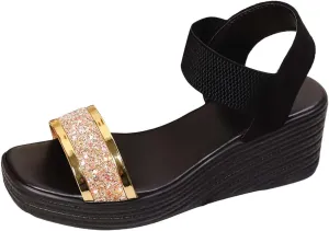 Women Sandals Comfortable Dressy Open Toe Comfort Platform Wedges Shoes with Rhinestone Strap Beach Boho Shoes