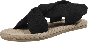 Women Summer Solid Canvas Slip On Casual Open Toe Flat Soft Bottom Breathable Shoes Sandals Women Sandals