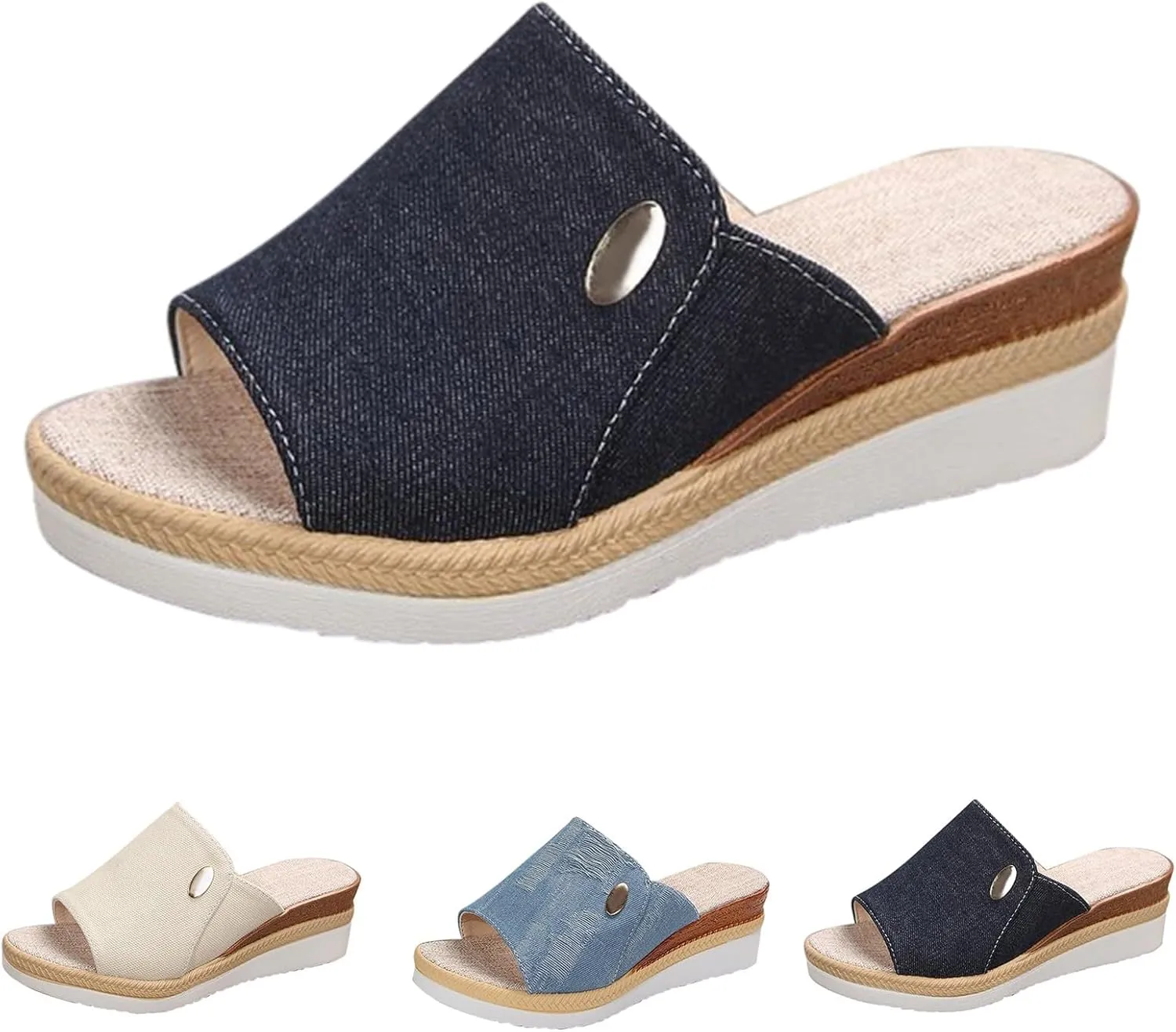 Women Wedge Sandals Slip-on Espadrille Bohemia Platform Sandals Comfort Dressy Summer Open Toe Canvas Slides Outdoor Walking Beach