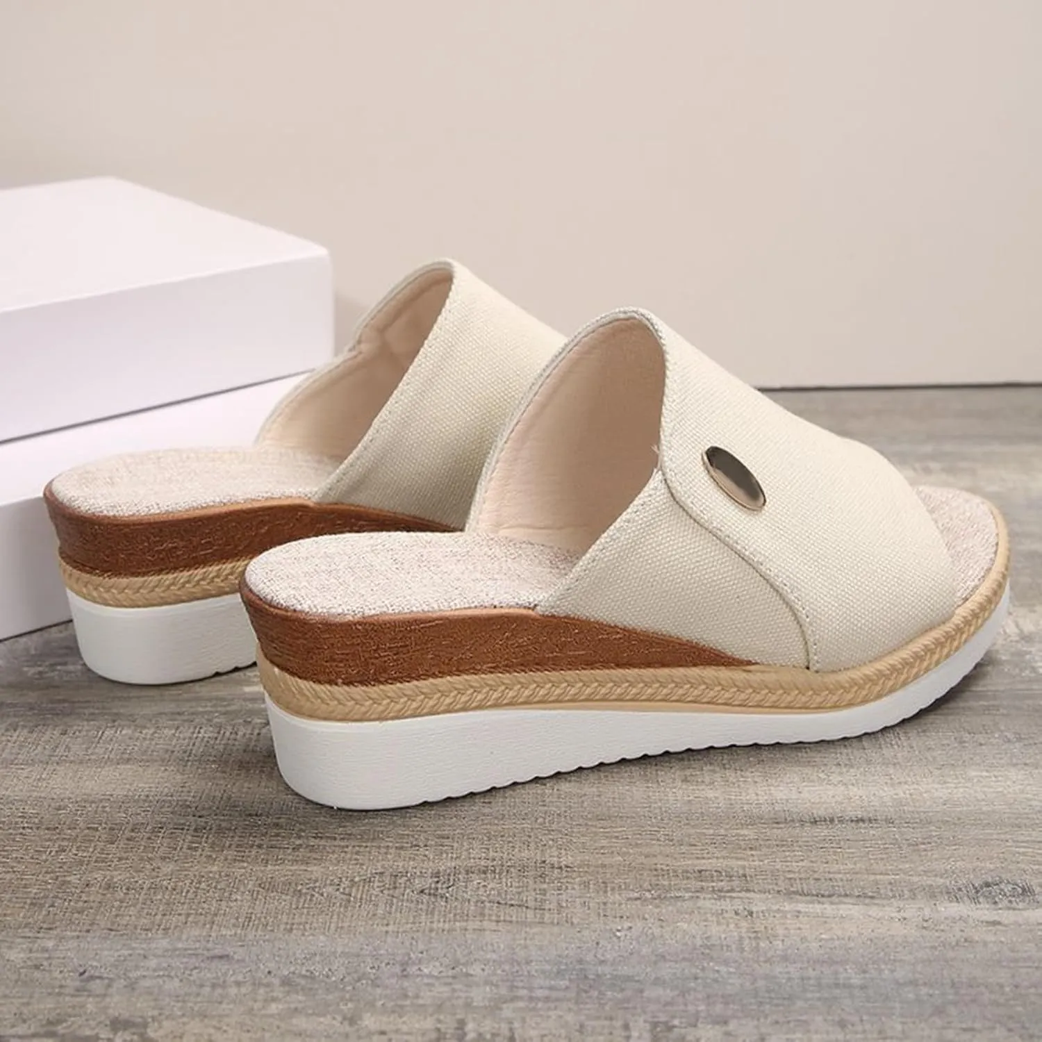 Women Wedge Sandals Slip-on Espadrille Bohemia Platform Sandals Comfort Dressy Summer Open Toe Canvas Slides Outdoor Walking Beach