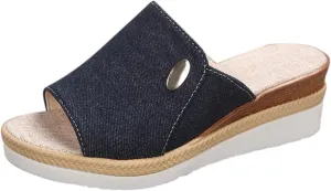 Women Wedge Sandals Slip-on Espadrille Bohemia Platform Sandals Comfort Dressy Summer Open Toe Canvas Slides Outdoor Walking Beach
