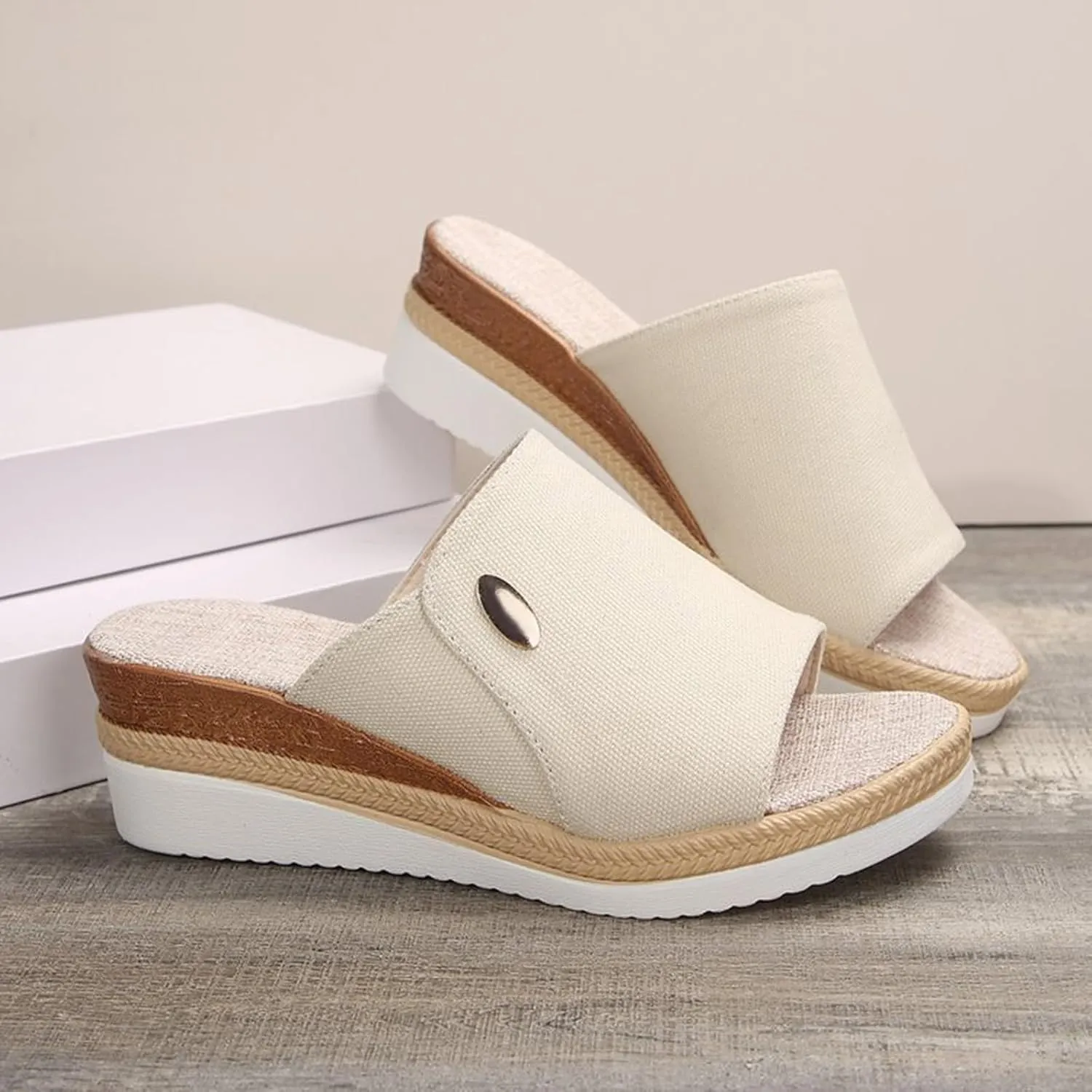 Women Wedge Sandals Slip-on Espadrille Bohemia Platform Sandals Dress𝐲 Summer Outdoor Open Toe Canvas Slides Comfort Walking Beach