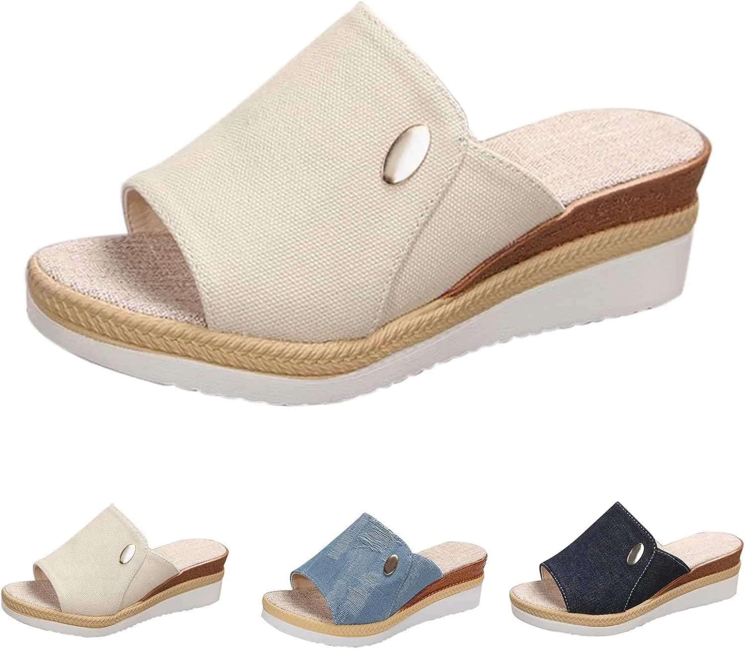 Women Wedge Sandals Slip-on Espadrille Bohemia Platform Sandals Dress𝐲 Summer Outdoor Open Toe Canvas Slides Comfort Walking Beach