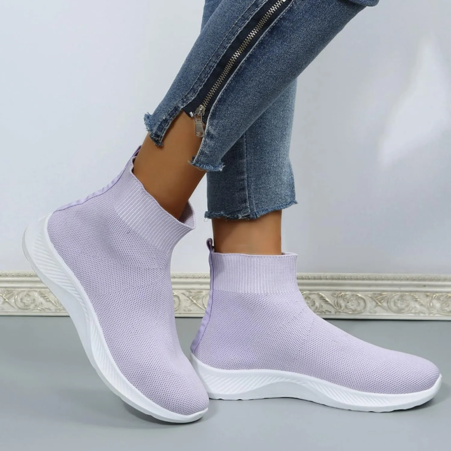 Womens Black Slip On Sneakers Size 8.5 Fashion Sneakers for Women 2023 Platform Women's Walking Shoes Sock Sneakers Lightweight Sneakers for Women Size 8 Wide Zapatos Negros para Mujer Deportivos