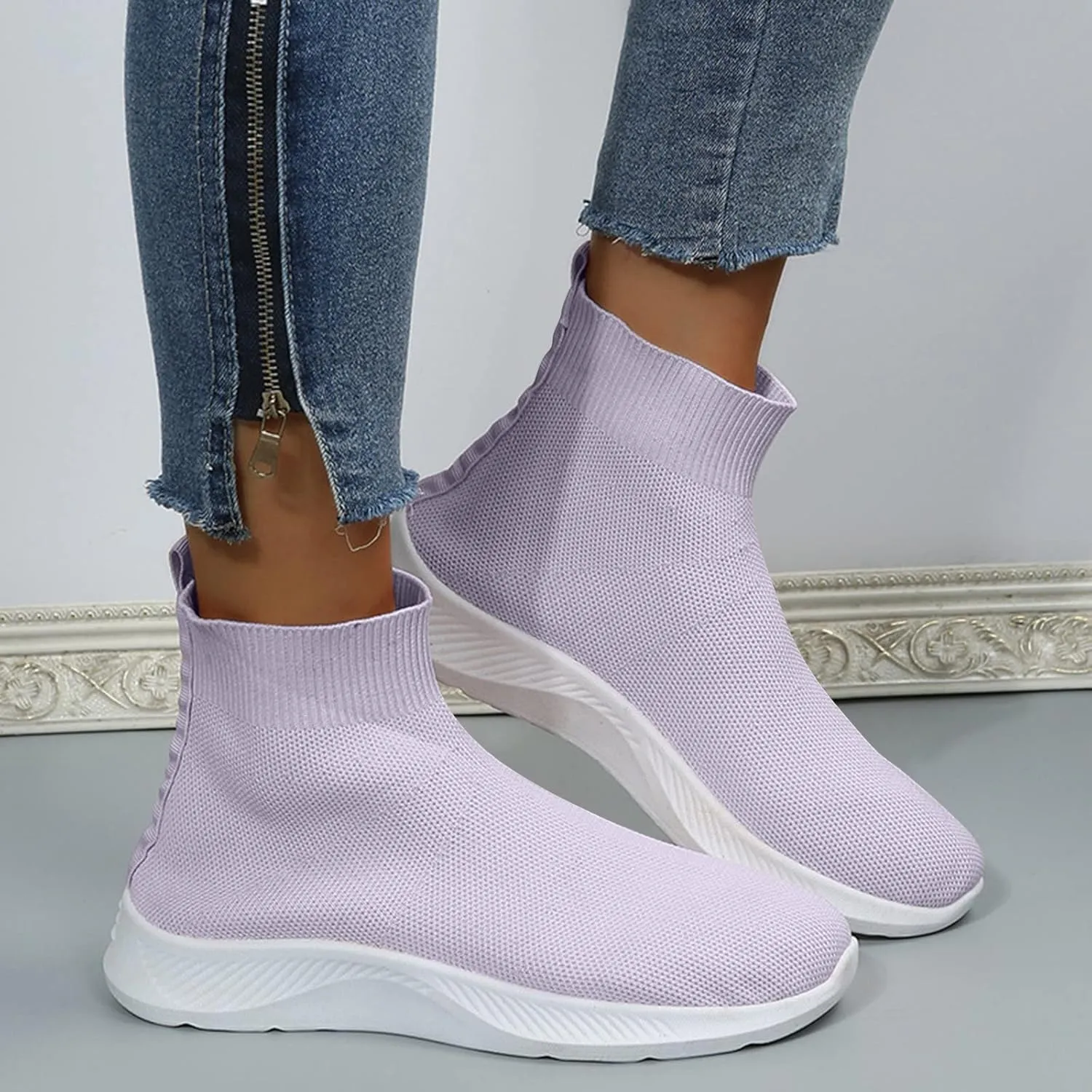 Womens Black Slip On Sneakers Size 8.5 Fashion Sneakers for Women 2023 Platform Women's Walking Shoes Sock Sneakers Lightweight Sneakers for Women Size 8 Wide Zapatos Negros para Mujer Deportivos