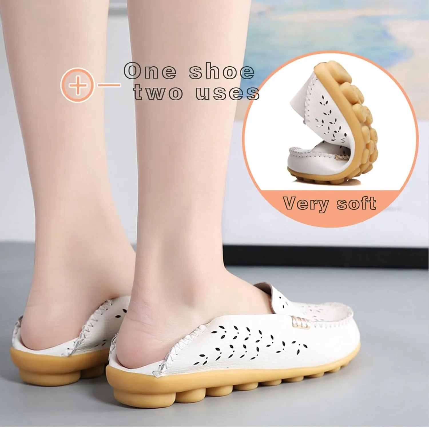 Womens Boat Shoes Casual Breathable Loafers for Walking Slip On Nurse Shoes Comfortable Flat Sandals Hollow Out Faux Leather Summer Shoe for All Day Wear