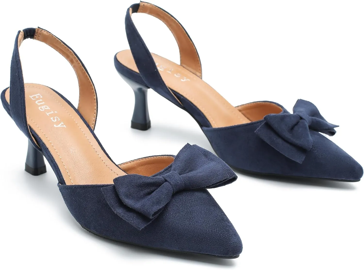 Women's Bow Slingback Heels Kitten Pumps Slip On Closed Pinted Toe Low Heels D'Orsay Comfortable Elegant Dress Wedding Party Shoes