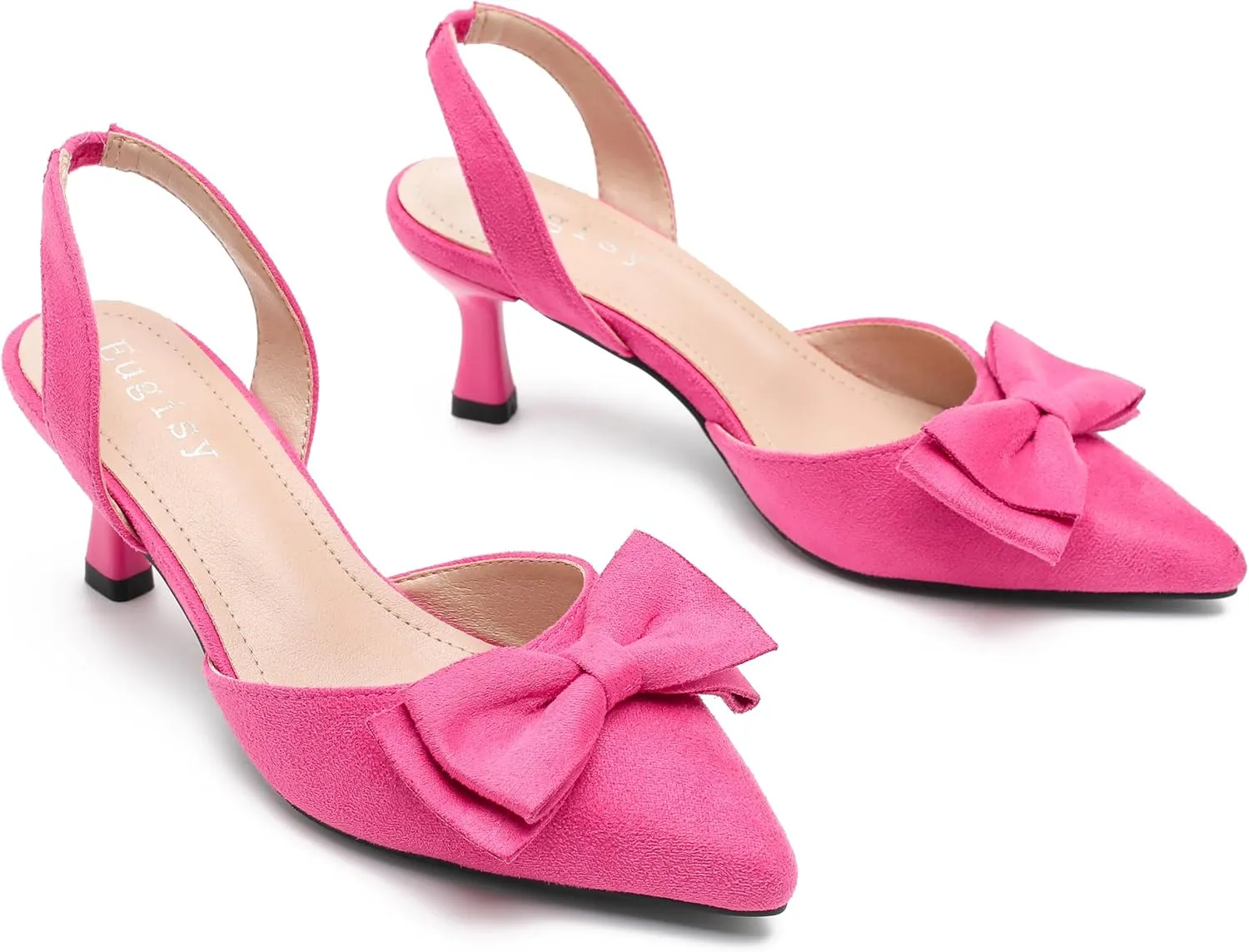 Women's Bow Slingback Heels Kitten Pumps Slip On Closed Pinted Toe Low Heels D'Orsay Comfortable Elegant Dress Wedding Party Shoes