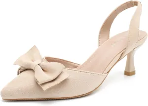 Women's Bow Slingback Heels Kitten Pumps Slip On Closed Pinted Toe Low Heels D'Orsay Comfortable Elegant Dress Wedding Party Shoes