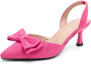 Women's Bow Slingback Heels Kitten Pumps Slip On Closed Pinted Toe Low Heels D'Orsay Comfortable Elegant Dress Wedding Party Shoes
