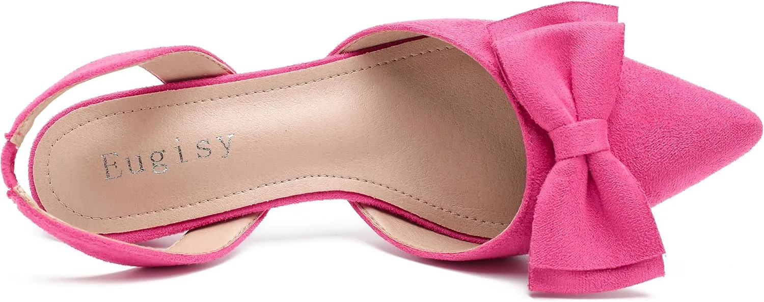 Women's Bow Slingback Heels Kitten Pumps Slip On Closed Pinted Toe Low Heels D'Orsay Comfortable Elegant Dress Wedding Party Shoes