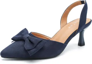 Women's Bow Slingback Heels Kitten Pumps Slip On Closed Pinted Toe Low Heels D'Orsay Comfortable Elegant Dress Wedding Party Shoes