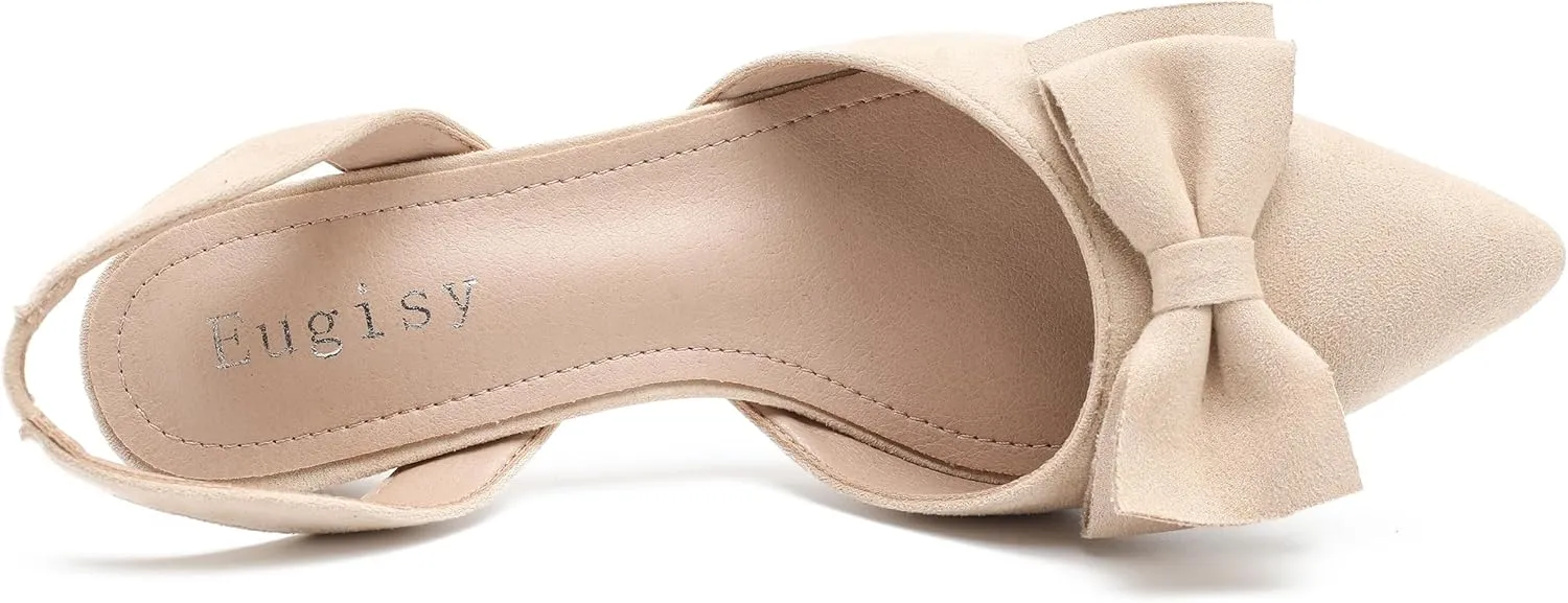 Women's Bow Slingback Heels Kitten Pumps Slip On Closed Pinted Toe Low Heels D'Orsay Comfortable Elegant Dress Wedding Party Shoes