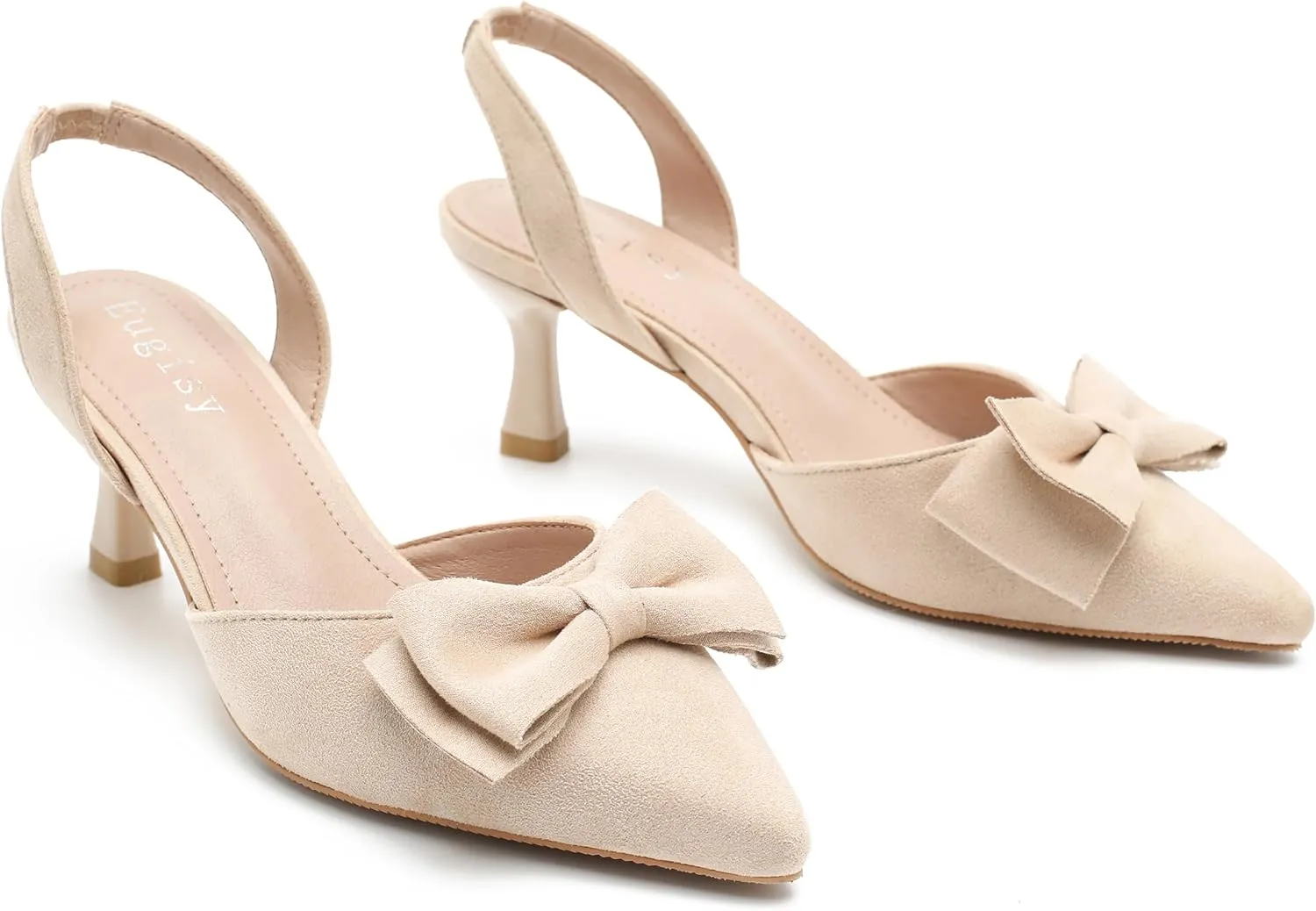 Women's Bow Slingback Heels Kitten Pumps Slip On Closed Pinted Toe Low Heels D'Orsay Comfortable Elegant Dress Wedding Party Shoes
