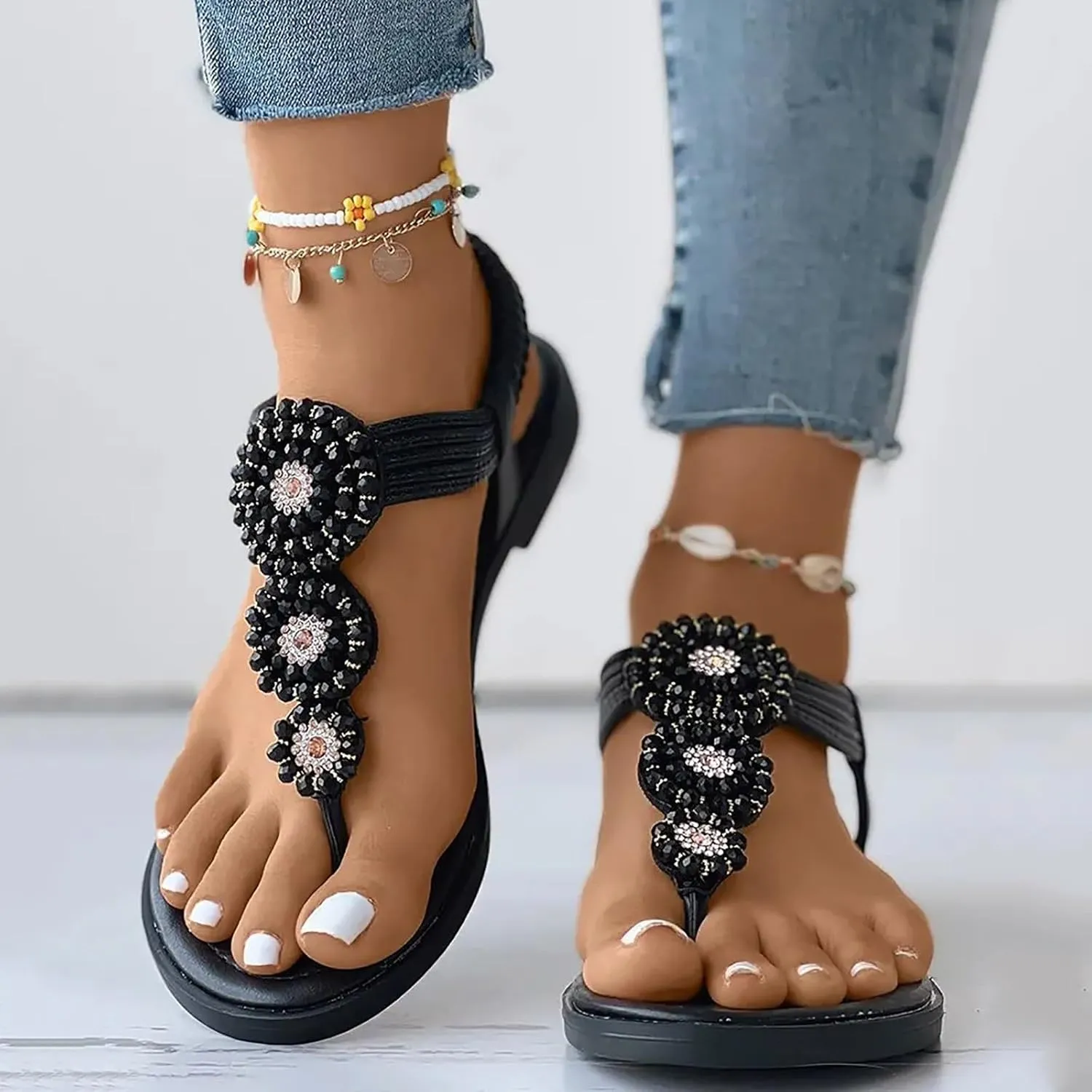 Women's Breathable Bohemian Sandals Comfortable Ankle Strap Outdoor Walking Shoes Arch Support Flat Sandals