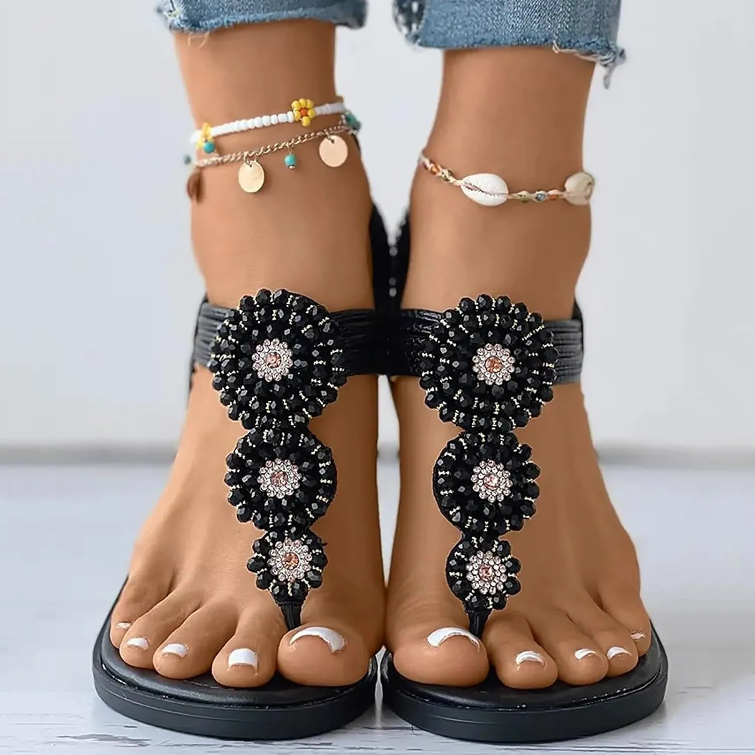 Women's Breathable Bohemian Sandals Comfortable Ankle Strap Outdoor Walking Shoes Arch Support Flat Sandals