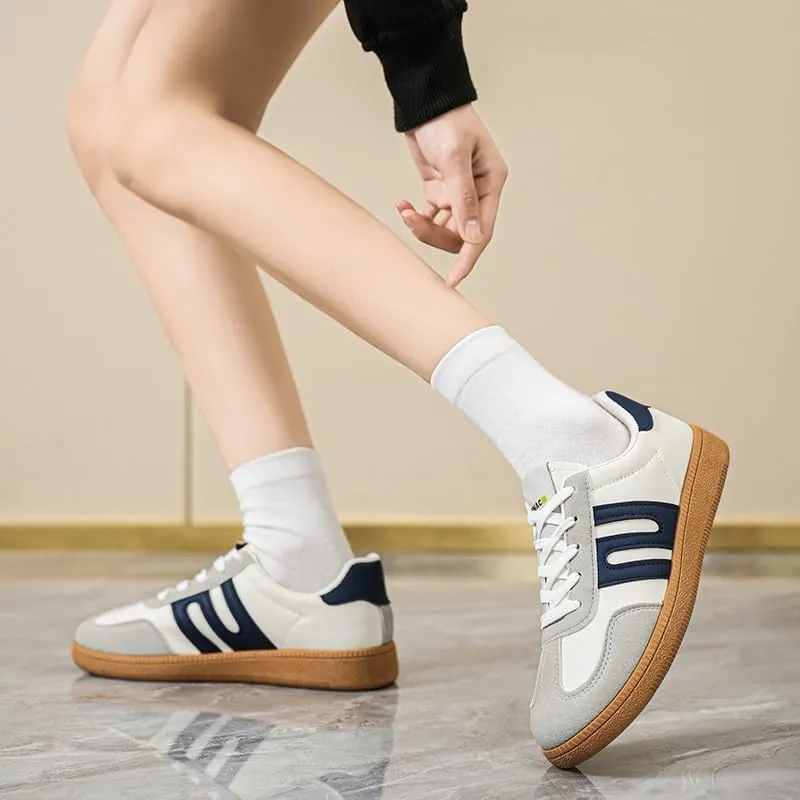 Women's Classic Retro Sneakers - Genuine Leather Casual Tennis & Skate Shoes with Gum Sole, Anti-Slip Walking Trainers