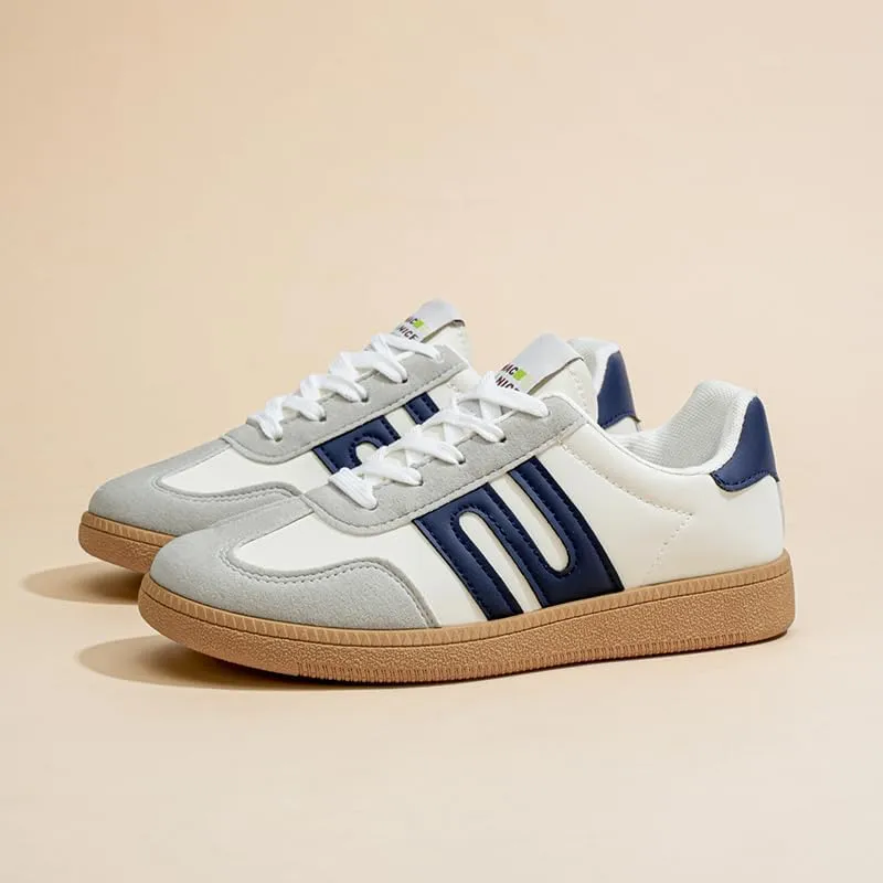 Women's Classic Retro Sneakers - Genuine Leather Casual Tennis & Skate Shoes with Gum Sole, Anti-Slip Walking Trainers