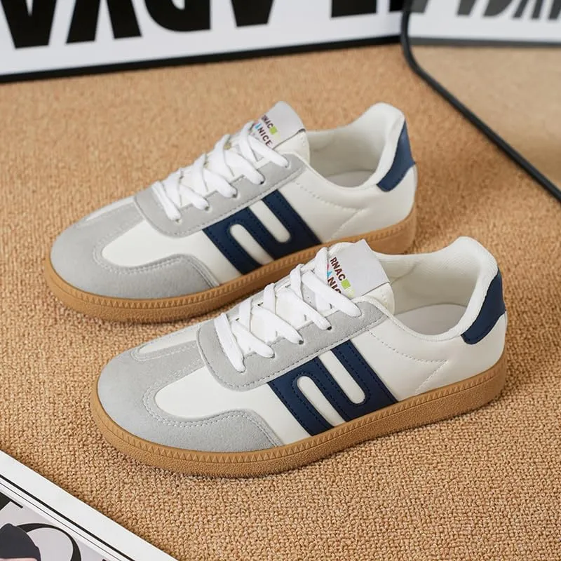 Women's Classic Retro Sneakers - Genuine Leather Casual Tennis & Skate Shoes with Gum Sole, Anti-Slip Walking Trainers