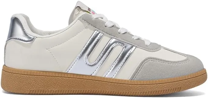 Women's Classic Retro Sneakers - Genuine Leather Casual Tennis & Skate Shoes with Gum Sole, Anti-Slip Walking Trainers