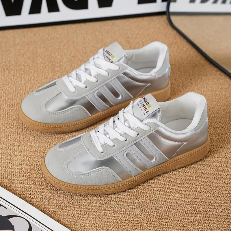 Women's Classic Retro Sneakers - Genuine Leather Casual Tennis & Skate Shoes with Gum Sole, Anti-Slip Walking Trainers