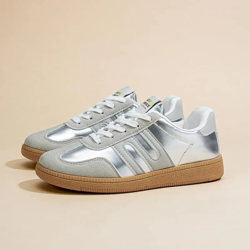 Women's Classic Retro Sneakers - Genuine Leather Casual Tennis & Skate Shoes with Gum Sole, Anti-Slip Walking Trainers