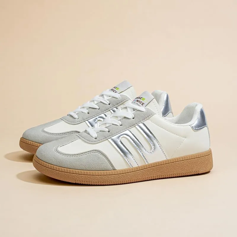 Women's Classic Retro Sneakers - Genuine Leather Casual Tennis & Skate Shoes with Gum Sole, Anti-Slip Walking Trainers