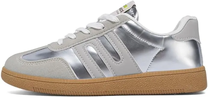 Women's Classic Retro Sneakers - Genuine Leather Casual Tennis & Skate Shoes with Gum Sole, Anti-Slip Walking Trainers