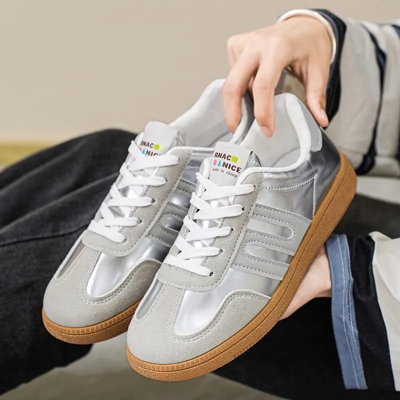 Women's Classic Retro Sneakers - Genuine Leather Casual Tennis & Skate Shoes with Gum Sole, Anti-Slip Walking Trainers