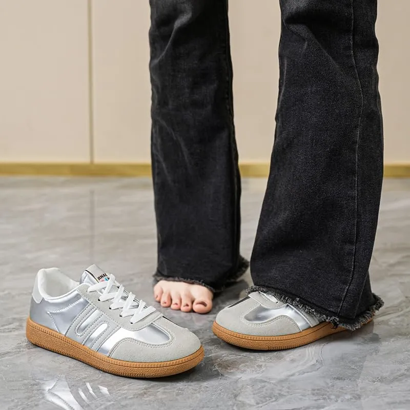 Women's Classic Retro Sneakers - Genuine Leather Casual Tennis & Skate Shoes with Gum Sole, Anti-Slip Walking Trainers