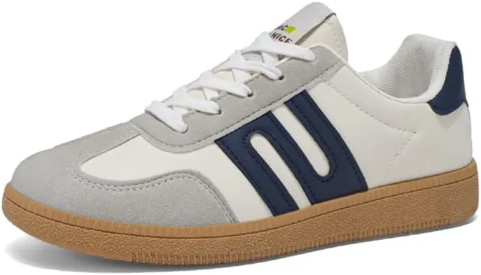 Women's Classic Retro Sneakers - Genuine Leather Casual Tennis & Skate Shoes with Gum Sole, Anti-Slip Walking Trainers