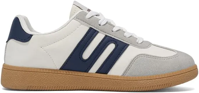 Women's Classic Retro Sneakers - Genuine Leather Casual Tennis & Skate Shoes with Gum Sole, Anti-Slip Walking Trainers