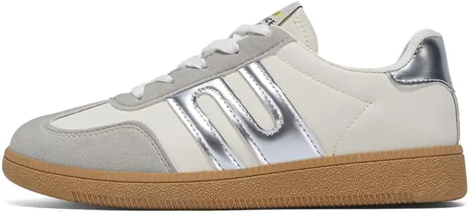 Women's Classic Retro Sneakers - Genuine Leather Casual Tennis & Skate Shoes with Gum Sole, Anti-Slip Walking Trainers