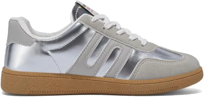 Women's Classic Retro Sneakers - Genuine Leather Casual Tennis & Skate Shoes with Gum Sole, Anti-Slip Walking Trainers