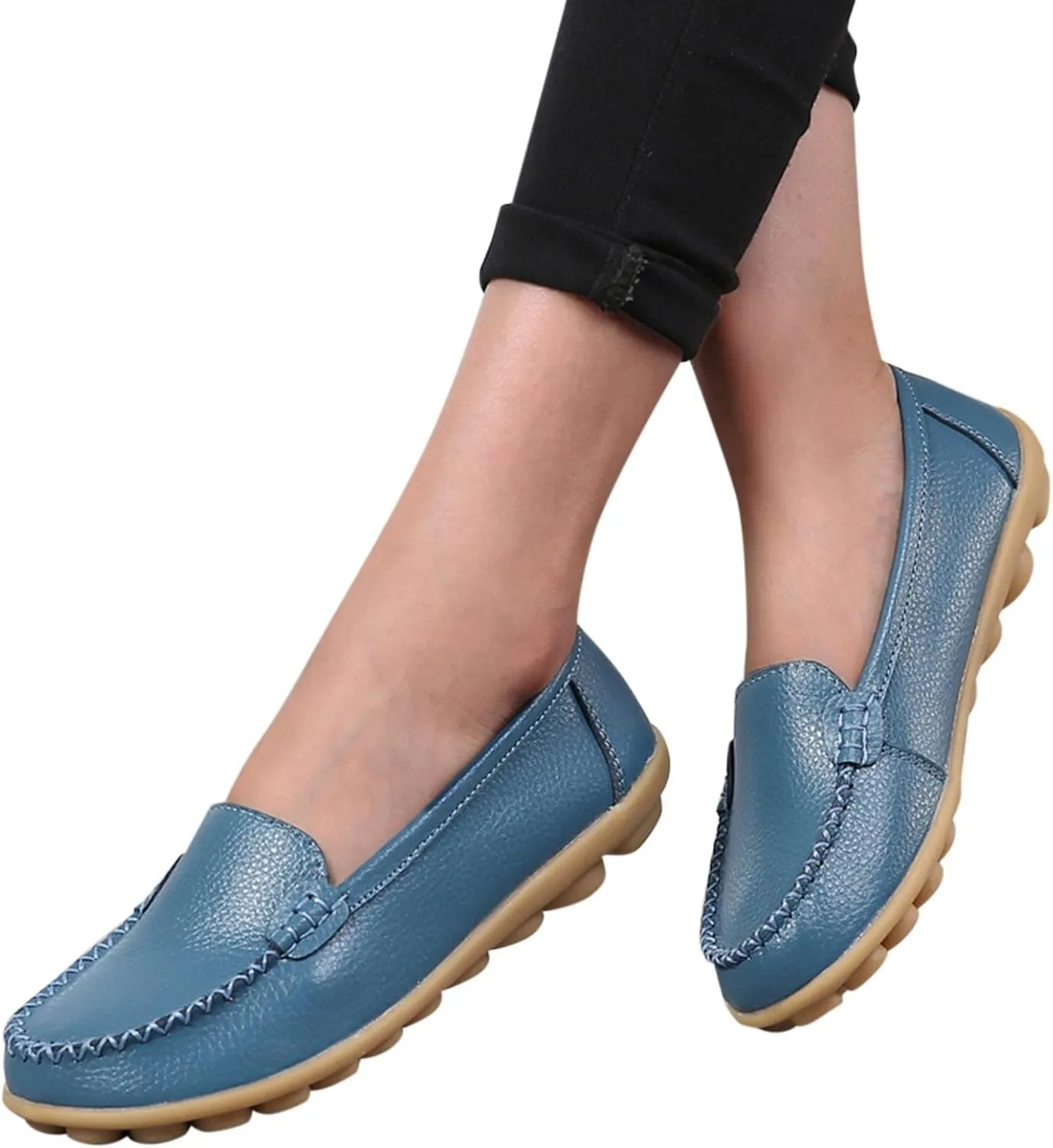 Women's Comfortable Loafers Soft Leather Slip on Casual Outdoor Sandals Round Toe Driving Flat Work Walking Shoes for Women Dressy Low Heels Orthopedic Sandals ﻿
