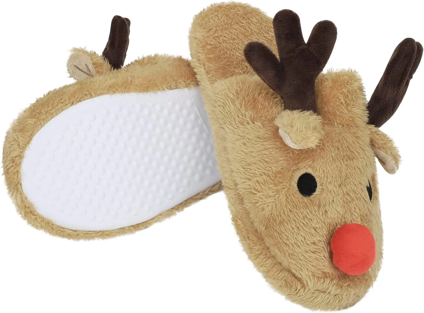 Womens Cute Reindeer Antlers House Slippers Funny Christmas Deer Horn Ear Indoor Home Shoes Plush Fuzzy Warm Bedroom Slippers