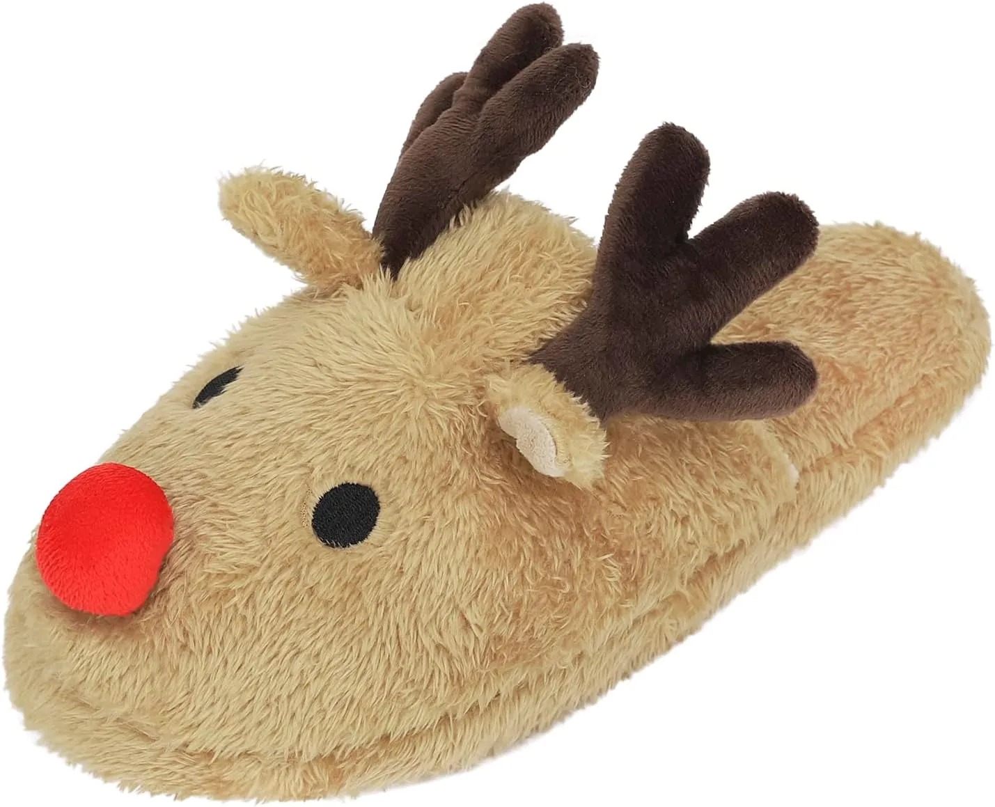 Womens Cute Reindeer Antlers House Slippers Funny Christmas Deer Horn Ear Indoor Home Shoes Plush Fuzzy Warm Bedroom Slippers