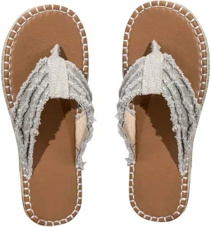 Womens Denim Slippers Plus Size Fashion Platform Straw Sandals Fisherman Beach Style Flip Flops Slip on Sandals