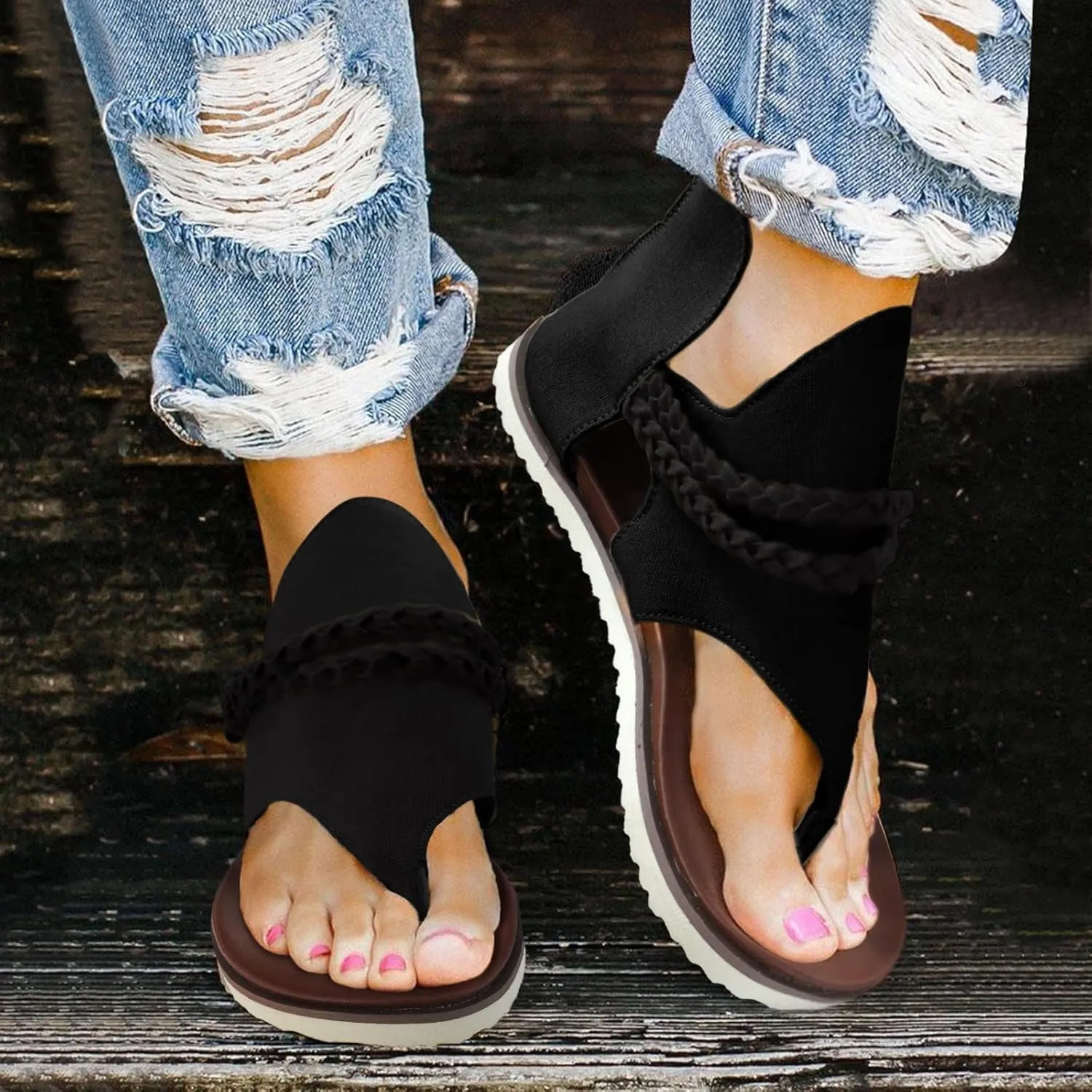Women's Elastic Ankle Strap Flat Sandals Comfortable Casual Summer Cool Shoes Plantar Fasciitis Sandals